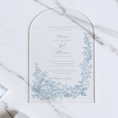 Romantic Dusty Blue Line Art Floral Wedding アクリル招待状