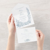 Romantic Dusty Blue Line Art Floral Wedding オールインワン招待状 (貼ってはがせる)
