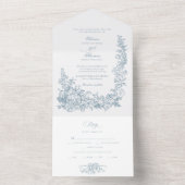 Romantic Dusty Blue Line Art Floral Wedding オールインワン招待状 (内側)