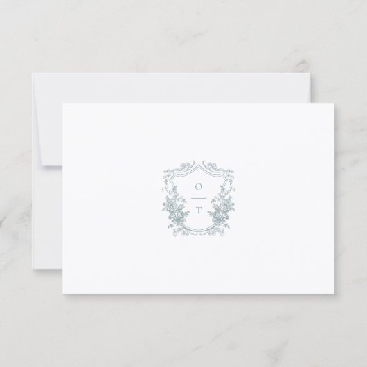 Romantic Dusty Blue Line Art Floral Wedding 出欠カード (裏面)