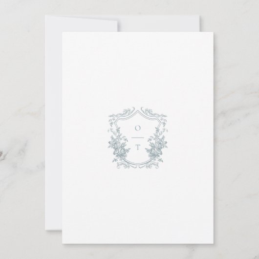 Romantic Dusty Blue Line Art Floral Wedding 招待状 (裏面)