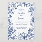 Romantic Dusty Blue Toile Floral Photo Wedding 招待状 (正面)