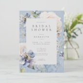 Romantic Dusty Blue White Floral Bridal Shower 招待状 (スタンド正面)