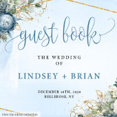 Romantic Dusty Blue White Gold Flowers Guest Book ゲストブック