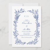 Romantic Dusty Blue Wildflower Wreath Wedding 招待状 (正面)