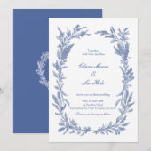 Romantic Dusty Blue Wildflower Wreath Wedding 招待状 (正面/裏面)