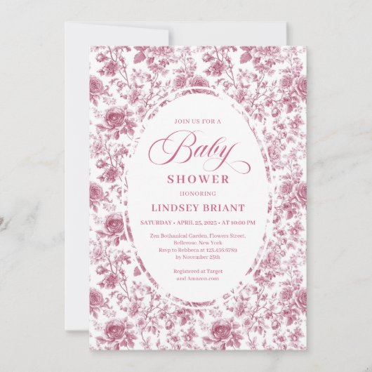 Romantic Dusty Pink Floral Roses Boho Baby Shower 招待状 (正面)