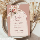 Romantic Dusty Pink Pampas Grass Arch Save Date 招待状