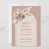 Romantic Dusty Pink Pampas Grass Arch Save Date 招待状 (正面)