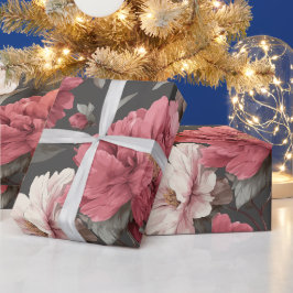 Romantic Dusty Pink Peony Grey Floral Pattern ラッピングペーパー