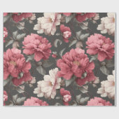 Romantic Dusty Pink Peony Grey Floral Pattern ラッピングペーパー (フラット)