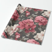 Romantic Dusty Pink Peony Grey Floral Pattern ラッピングペーパー (アンロールド)
