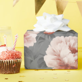 Romantic Dusty Pink Peony Grey Floral Pattern ラッピングペーパー
