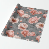 Romantic Dusty Pink Peony Grey Floral Pattern ラッピングペーパー (アンロールド)