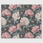 Romantic Dusty Pink Peony Grey Floral Pattern ラッピングペーパー (フラット)