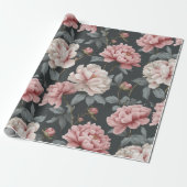 Romantic Dusty Pink Peony Grey Floral Pattern ラッピングペーパー (アンロールド)