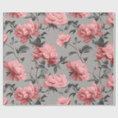 Romantic Dusty Pink Peony Grey Floral Pattern ラッピングペーパー (フラット)