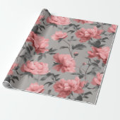 Romantic Dusty Pink Peony Grey Floral Pattern ラッピングペーパー (アンロールド)