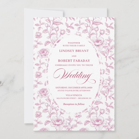 Romantic Dusty Pink Roses Pattern Wedding Invite 招待状 (正面)