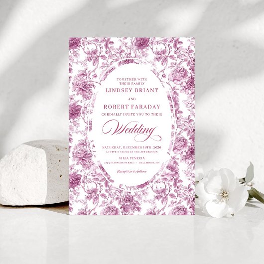 Romantic Dusty Pink Toile de Jouy Wedding Invites 招待状