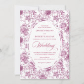 Romantic Dusty Pink Toile de Jouy Wedding Invites 招待状 (正面)