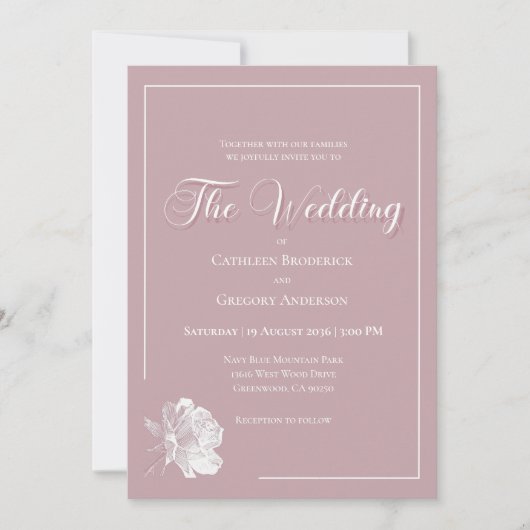 Romantic Dusty Pink White Floral Wedding 招待状 (正面)