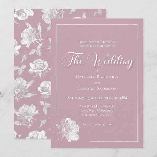 Romantic Dusty Pink White Floral Wedding 招待状 (正面/裏面)