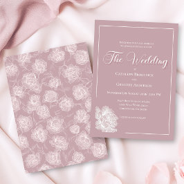 Romantic Dusty Pink White Floral Wedding 招待状