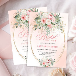 Romantic Dusty Rose Eucalyptus Gold Bridal Shower 招待状