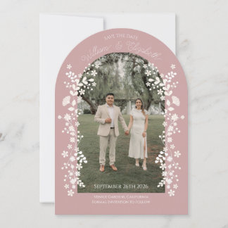 Romantic Dusty Rose Floral Arch Save the Date 招待状