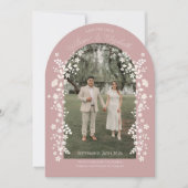 Romantic Dusty Rose Floral Arch Save the Date 招待状 (正面)