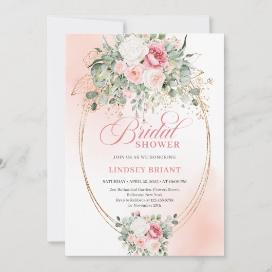 Romantic Dusty Rose Floral Bridal Shower Invite 招待状 (正面)