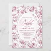 Romantic Dusty Rose Floral Toile Bridal Shower  招待状 (正面)