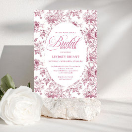Romantic Dusty Rose Floral Toile Bridal Shower  招待状