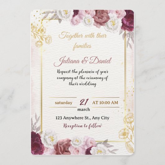 Romantic Dusty Rose Floral Wedding Invitation | Bo 招待状 (正面)