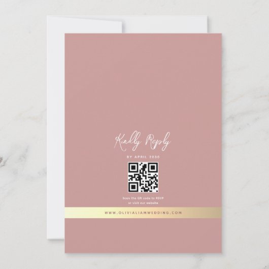 Romantic Dusty Rose QR Code Photo Wedding 招待状 (裏面)