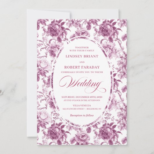Romantic Dusty Rose Rose Pattern Wedding Invitatio 招待状 (正面)