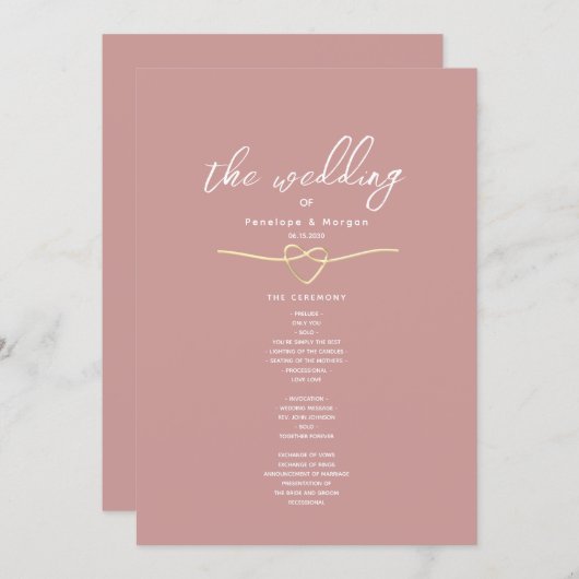 Romantic Dusty Rose Wedding Program プログラム (正面/裏面)