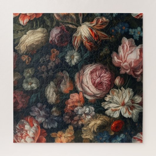 Romantic Elegant Baroque Flowers Oil Painting ジグソーパズル (縦)