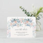 Romantic Elegant Dusty Blue Peach Florals Wedding セーブザデート (スタンド正面)