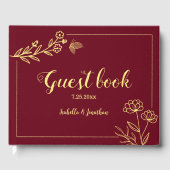 Romantic elegant gold flower burgundy wedding ゲストブック (正面)