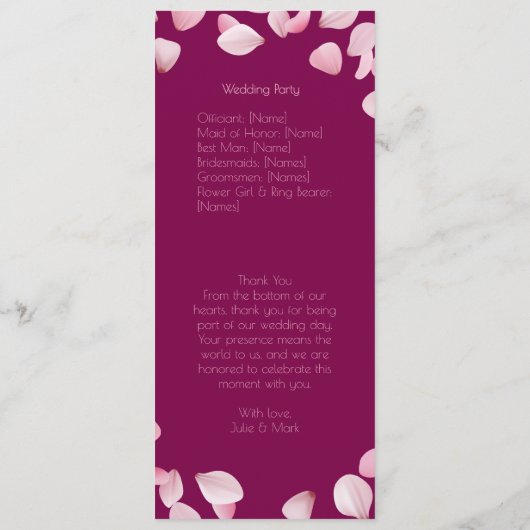 Romantic Elegant Wedding Ceremony Program プログラム (裏面)