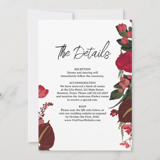 Romantic Elegant Wedding Details Card 招待状 (正面)