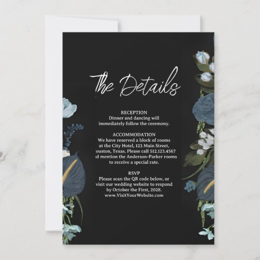 Romantic Elegant Wedding Details Card 招待状 (正面)
