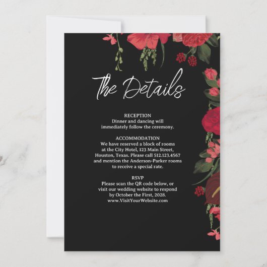 Romantic Elegant Wedding Details Card 招待状 (正面)