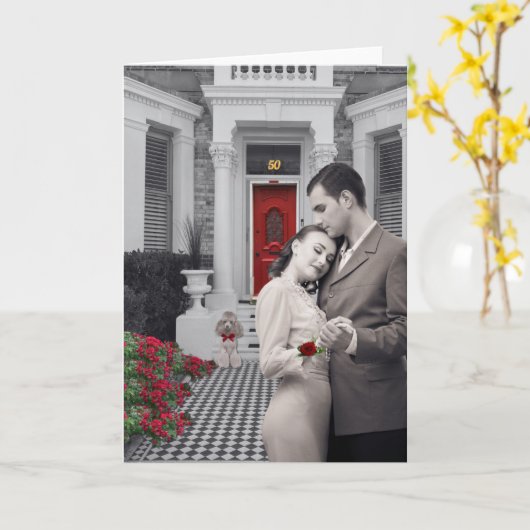 Romantic Embrace Anniversary Greeting Card カード (黄色い花)