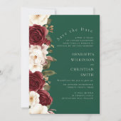 Romantic emerald green  Floral Save the Date Card 招待状 (正面)