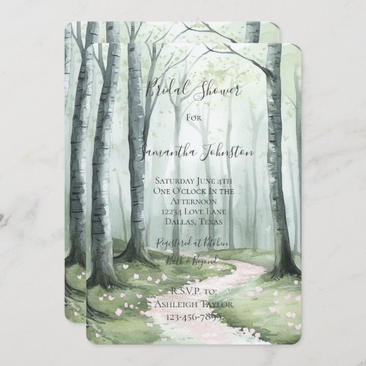 Romantic Enchanted Forest Bridal Shower 招待状 (正面/裏面)