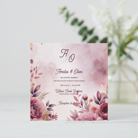 Romantic Ethereal Mauve Floral Wedding Invitation (スタンド正面)
