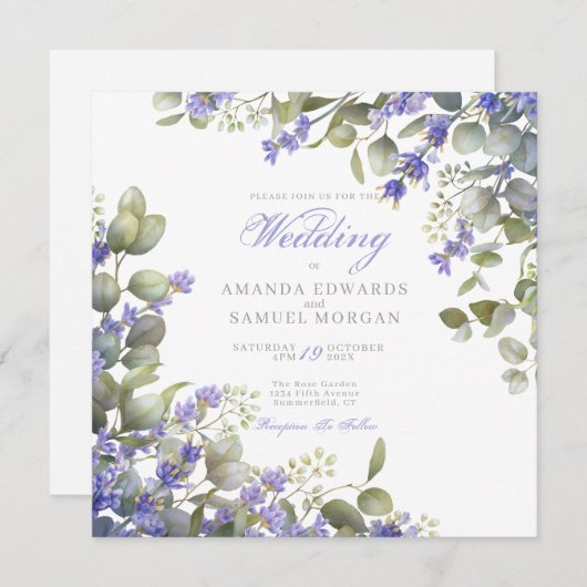 Romantic Eucalyptus & Lavender Wedding Invitation 招待状 (正面/裏面)